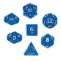KP02922-OPAQUE DICE 7PC SET BLUE