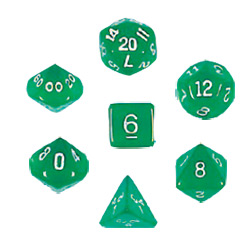 KP03026-TRANSPARENT DICE SET 7PC GREEN